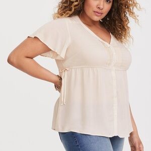Textured Woven Flutter Sleeve Blouse 2X